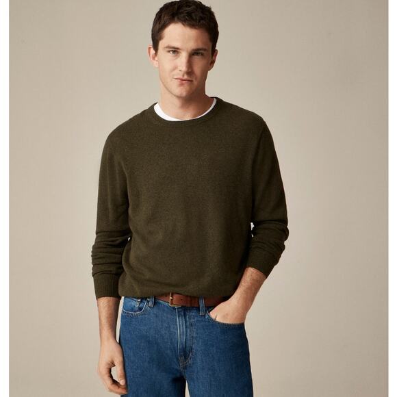 J.Crew Cashmere Crewneck Sweater Men M Dark Green Soft Knit Long Sleeve Pullover - Picture 1 of 9